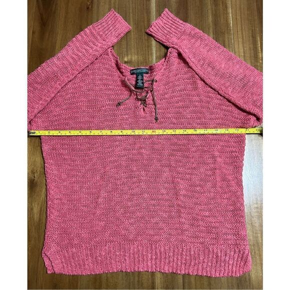 Lauren Jeans Co Ralph Lauren •Womens S Linen Blend Sweater Suede Leather Lace Up - Picture 5 of 6